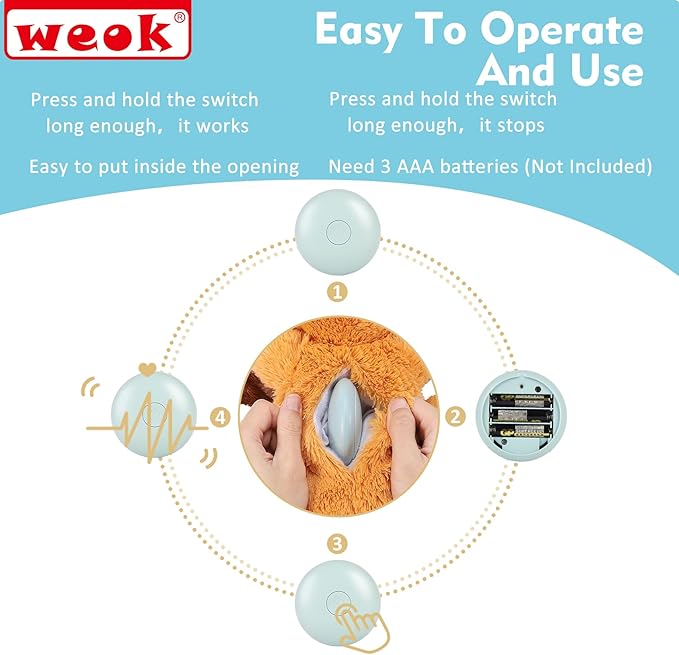 WEOK Heartbeat Puppy Toy, Comfort Cuddler Pillow, Dog Anxiety Relief Calming Aid,Heartbeat Stuffed Toy for Dogs,Puppy Heartbeat Toy Sleep Aid,Dog Heartbeat Toy for Pet