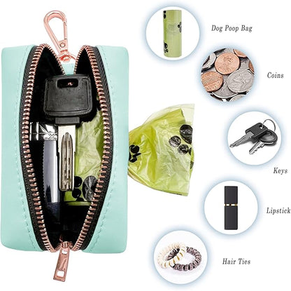 Soft Leather Dog Collar and Leash (6.6') Set - Stylish Rose Gold Heavy Duty Metal Buckle, 4 Adjustable Lengths Leash for Small Medium Large Dogs - Comfortable & Easy to Clean mintgreen Poop Bag Holder