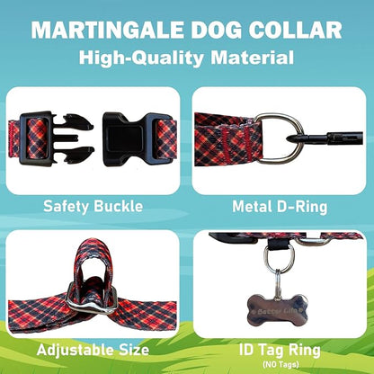 Christmas Martingale Collar for Small Dogs Plaid Dog Collars with Buckle Adjustable Soft Nylon Dog Collar (Red Plaid, Small)