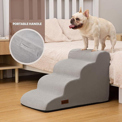 Aodisman 4-Step Dog Stairs and Ramp for Beds or Couches,Non-Slip Sturdy Pet Steps for Small Dogs and Cats,17.4" H,Light Grey