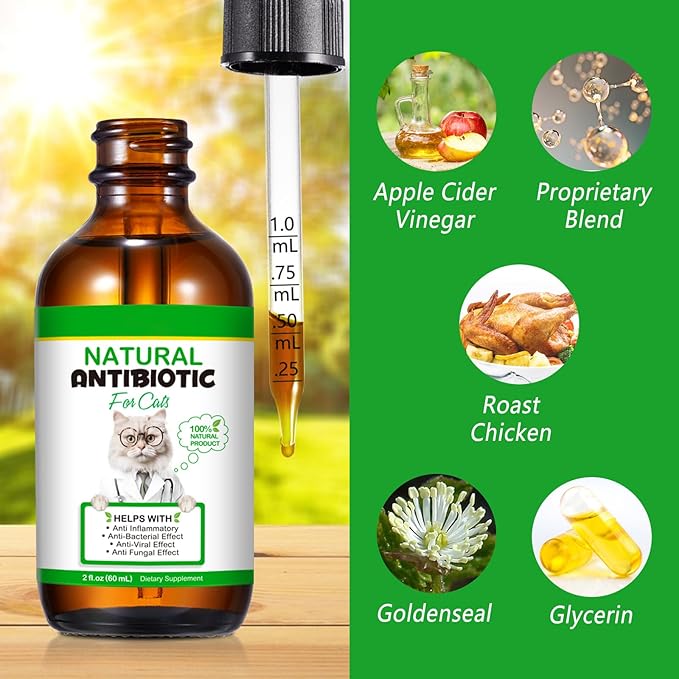 NenMaoKeNu 60ML Antibiotics for Cats, Premium Cat Antibiotics Supplement, Cats Multivitamin, Natural Antibiotic for Cats, Cat Antibiotic, Cat Antibiotics Supports Immune & Cats Allergy Relief-2 Fl Oz