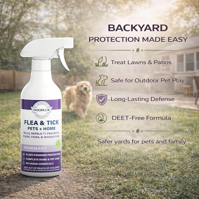 Flea Spray for Home & Pets - Flea and Tick Prevention for Dogs - Plant Based Repellent with Natural Essential Oils for Dog Flea Treatment Protection - Rosemary Scent - 16 Fl Oz