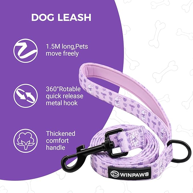 Dog Harness and Leash Collar Set with Dog Poop Bag Holder and Bandanas, Escape Proof Adjustable Puppy Cat Vest with Soft Mesh Padded, Pet Supplies for Small Medium Large Dogs Kitten(Purple, L)