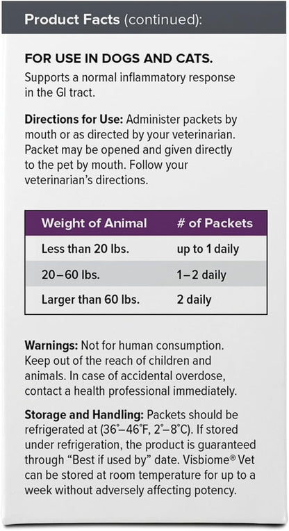 Visbiome® Vet Advanced GI Care High Potency Probiotic for Dogs & Cats – 225B CFU, 8-Strain Formula – Refrigerated, Veterinarian Recommended, Clean Label Certified – 60 Packets