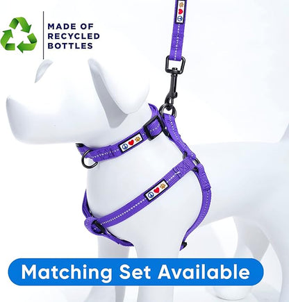Pawtitas Recycled Reflective Step-in Dog Harness – Adjustable No-Pull Vest for Puppies to Seniors, Safe & Comfortable XS Purple
