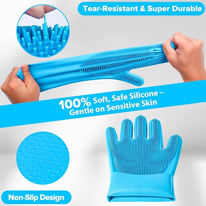 Augwind 6PCS Pet Grooming Kit for Dogs,Cats and Horses | Dog Washing Gloves | Dog Bath Brush | Dog Bath Gloves | Dog Shampoo Brush | Pet Grooming Gloves | Dog Bath Supplies (Light Blue)