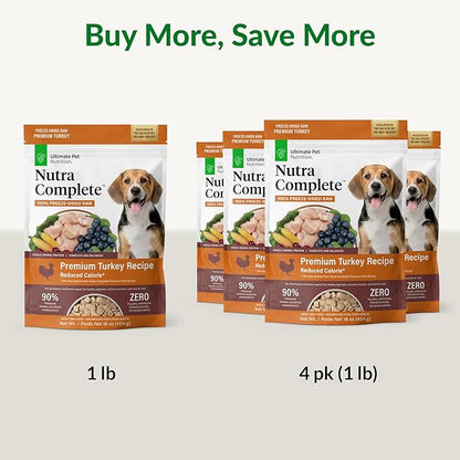 ULTIMATE PET NUTRITION Nutra Complete Reduced Calorie, 100% Freeze Dried Raw Veterinarian-Formulated Premium Adult Dog Food (1 Pound, Turkey)