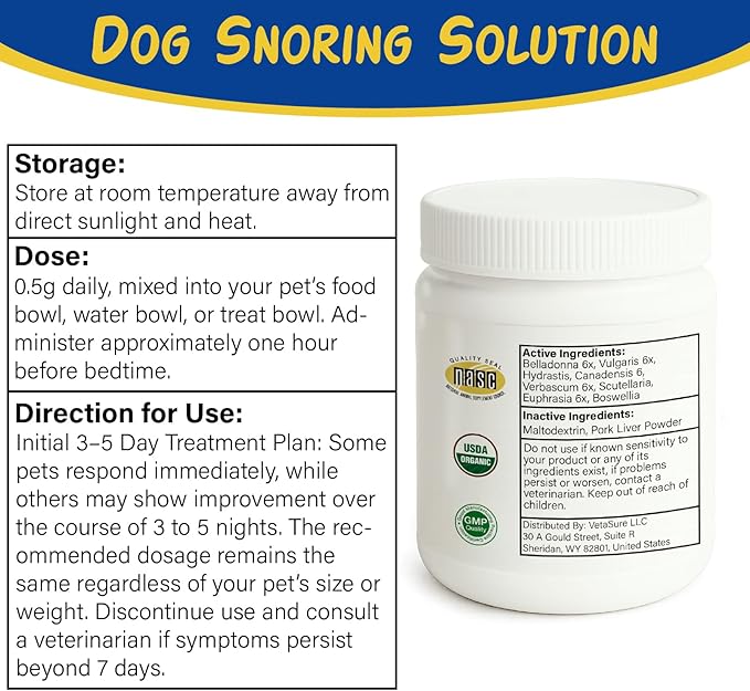 Stop Dogs Snoring for Dogs, Anti-Snoring Solution, Dog Sleep Remedy Natural Anti-Snoring Solution, Snore Relief for Pets Cats, Homeopathy Natural Ingredients, Powder Formula, 100g