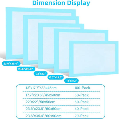 Super-Absorbent Waterproof Dog and Puppy Pet Training Pad, Housebreaking Pet Pad,Blue (22" x 22"(100PCS Regular))