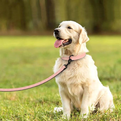 Didog Soft Padded Leather Dog Collar and Leash Set,Adjustable Dog Lead and Collar Set with Metal Buckle, Breathable Pink Pet Collars with 4FT PU Leather Leash for Medium Large Dogs, Pink, L