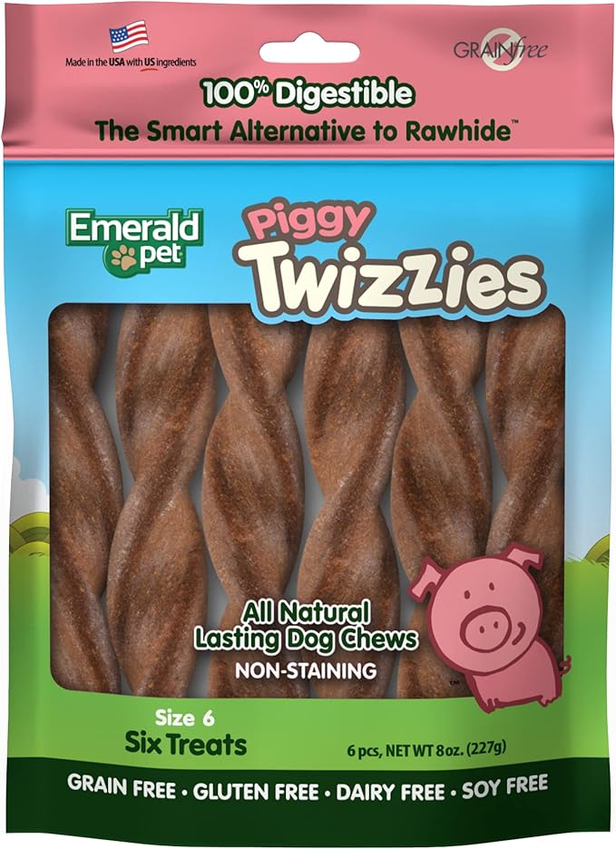 Emerald Pet - Dog Chews, Chew Treats, Rawhide Free, All-Natural Chew Sticks, Lasting Dog Treat, 100% Digestible, Grain-Free, Gluten-Free (Twizzies, Size 6), Pink, 00213