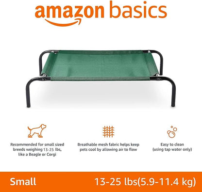 Amazon Basics Cooling Breathable Elevated Dog Bed with Metal Frame for Small Dogs, 36" x 22" x 7.5", Green