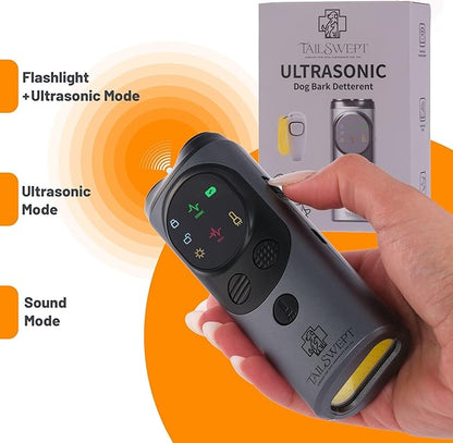 Dog Bark Deterrent Devices – 3-in-1 Ultrasonic Anti Barking Device for Dogs with Clicker & Whistle | Dual Frequency True Ultrasonic Dog Bark Deterrent (50FT) | Rechargeable, Humane Training
