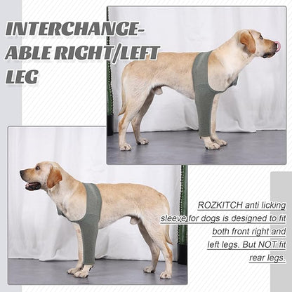 ROZKITCH Dog Wound Care for Front Right Left Leg, Pet Prevent Licking Wound Elbow Knee Protector, Dog Recovery Suit Cone Collar Alternative for Sprain ACL CCL Arthritis Joint Care Grey 2XL