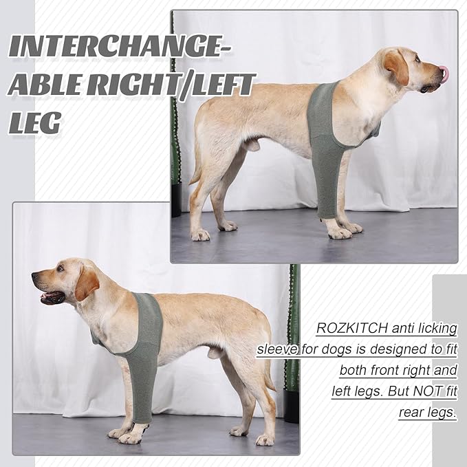 ROZKITCH Dog Front Leg Sleeve for Right Left, Pet Prevent Licking Wound Elbow Knee Protector, Dog Recovery Suit Cone Collar Alternative for Sprain ACL CCL Arthritis Joint Care Grey S