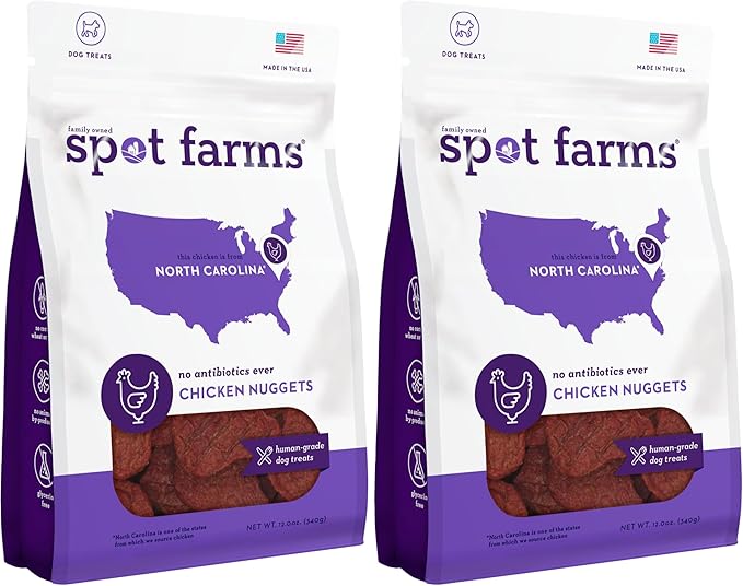 spot farms Chicken Nuggets Healthy All Natural Dog Treats Human Grade Grain Free 12 oz (Pack of 2)