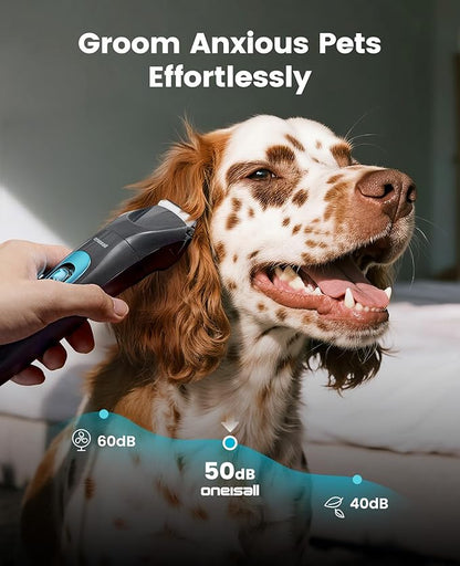 oneisall LED Light Dog Trimmer Clippers, Cordless Dog Grooming Kit 2 in 1, 2000mAh Pet Grooming Clippers Paw Trimmer for Paw, Face, Ears, Legs, Body