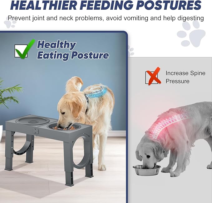 XIAZ Elevated Dog Bowls Large Breed Raised Dogs Bowl Stand Large/Medium Sized Dog Slow Feeder Dogs Bowls Food Water Stands 5 Heights Adjustable 9/11/12/14in Pet Feeder Dish Station