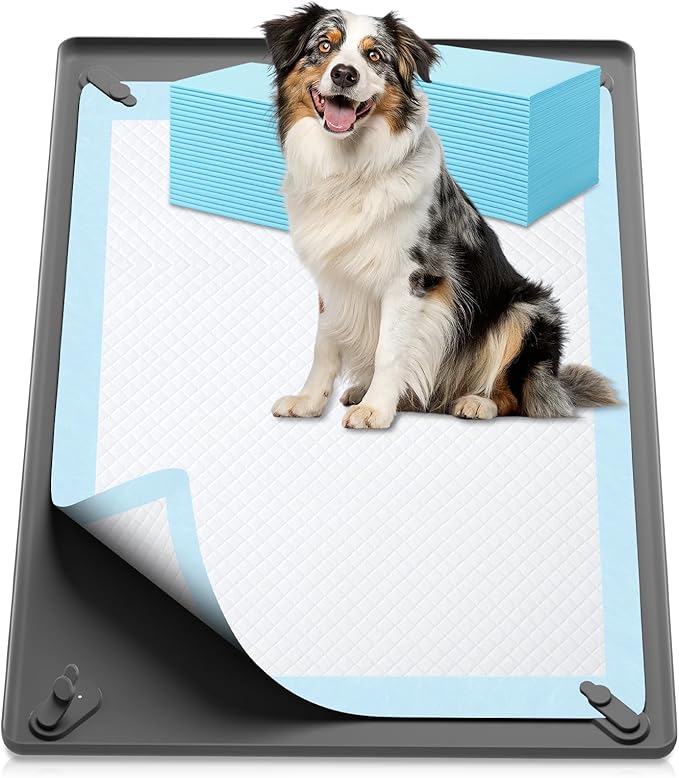 Pawinner 41PCS Puppy Pee Pad Holder Set for Dog, Non-Slip Silicone Dog Puppy Pad Holder for 36.3" x 25.3" Training Pads, High Edge Pee Pad Tray with 4 Magnetic Holder Clamps and 40pcs Puppy Potty Pad