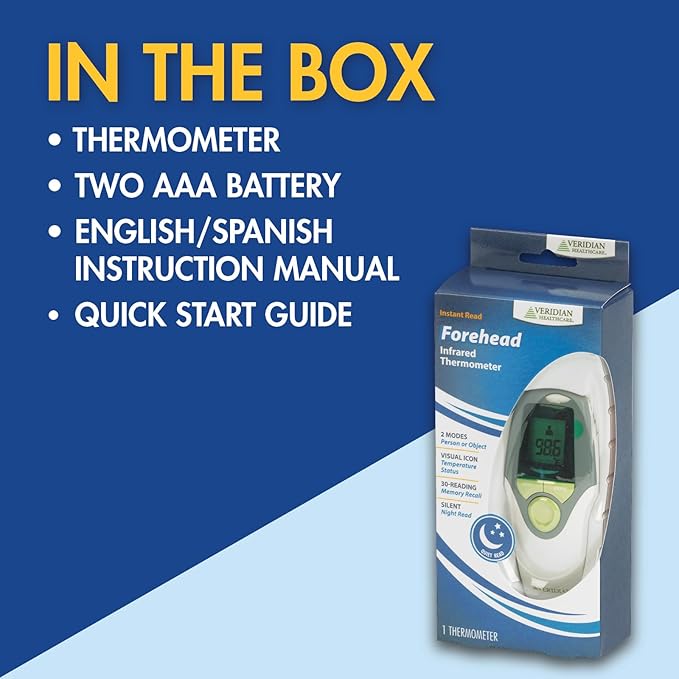 Veridian Healthcare Infrared Thermometer | Forehead Measurements | 1-Second Readout | Hygienic Non-Contact | Whole Family Care | 3-Year Warranty