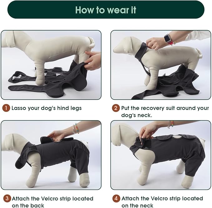 Kuoser Dog Surgery Recovery Suit - Thigh Wound Protective Sleeve for Female & Male Dogs, Pet Surgical Onesie for Spay/Neuter, Gray XL