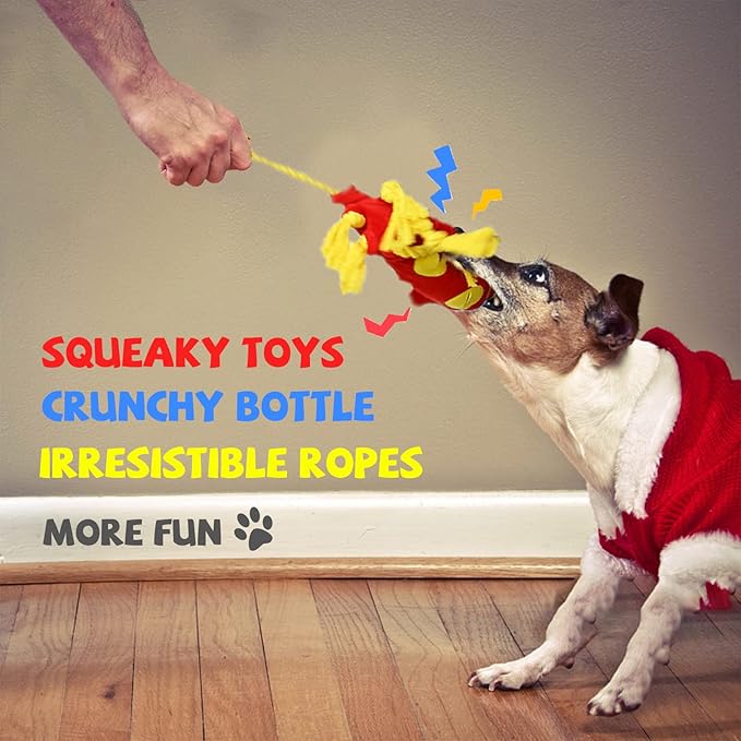 lilfrd Water Bottle Dog Toys - Dog Puzzle Squeaky Enrichment Treat Dispensing Rope Snuffle Plush Toy, No Stuffing Durable Soft Crunchy Toys for Small Medium Large Dogs Puppy - Octopus Squid