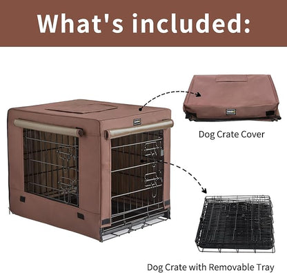 DONORO Dog Crates for Medium Large Size Dogs Indoor Double Door Dog Kennels & Houses for Puppy and Cats, Collapsible Metal Contour Dog Cages (Brown, 36.0" L x 23.0" W x 25.0" H)
