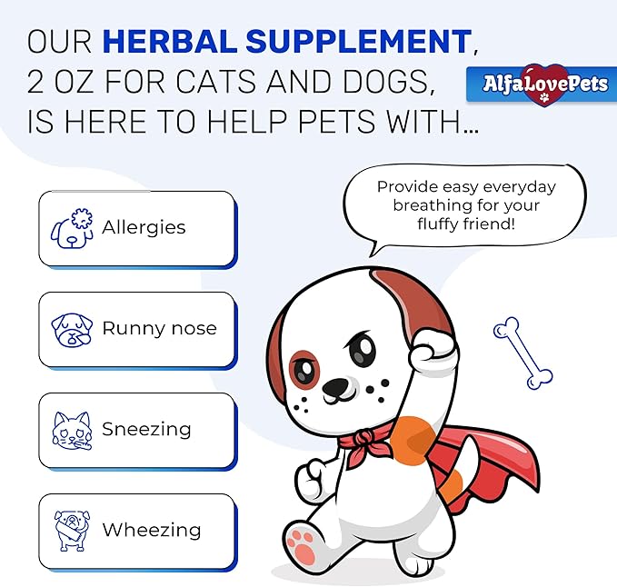 Kennel Cough Treatment for Dogs & Cats – Dog Cough Suppressant Helps with Allergies, Runny Nose, Sneezing – for All Breeds & Sizes – Mullein Leaf and Calendula – 2 Oz