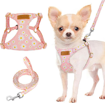 Lukovee Puppy Harness and Leash Set, No Pull Lightweight Soft Suede Adjustable Pet Harness Vest with Snap Buckle for Puppy Small and Medium Size Dog (Pink-XS)