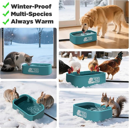 IPOW Pet Heated Water Bowl - 5.5L Extra-Large Rectangular Outdoor Durable Outdoor Dog Bowl with Anti-Chew Cord, Keep Water Warm at 77-95℉ for Cats & Dogs, BPA-Free, Spill-Proof, Blue