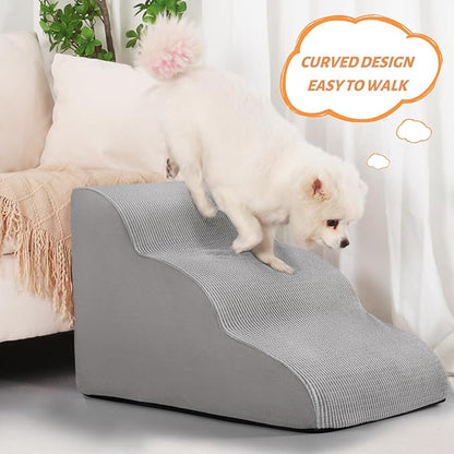Aodisman 3-Step Dog Ramp and Stairs for Sofa and Chair - Non-Slip Sturdy Pet Steps for Small Dogs and Cats,15.7" H,Light Grey