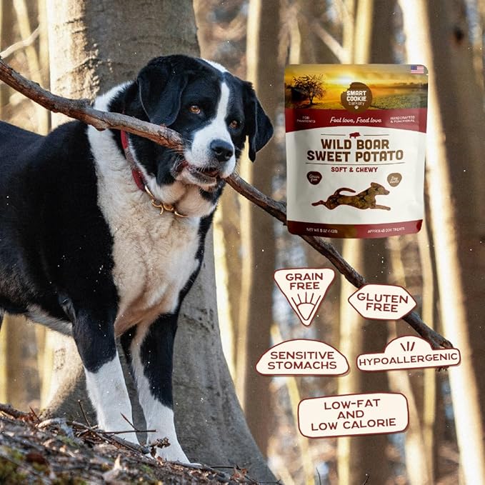 Smart Cookie All Natural Dog Treats - Wild Boar & Sweet Potato - Training Treats for Dogs with Allergies, Sensitive Stomachs - Soft Dog Treats, Chewy, Grain Free, Made in USA - 5oz Bag, Pack of 3