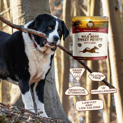 Smart Cookie All Natural Dog Treats - Wild Boar & Sweet Potato - Training Treats for Dogs with Allergies, Sensitive Stomachs - Soft Dog Treats, Chewy, Grain Free, Made in USA - 5oz Bag, Pack of 3