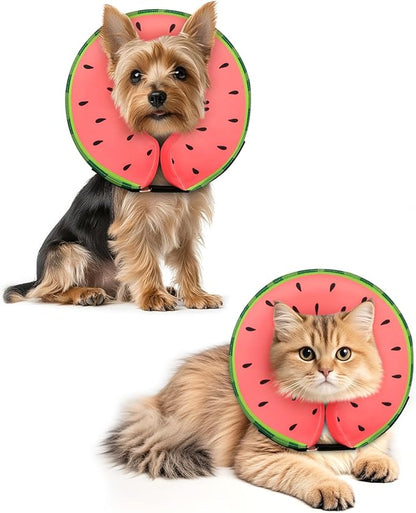 MIDOG Dog Cone Collar for Large Medium Dogs, Soft Inflatable Dog Cone Alternative After Surgery, Adjustable Protective Recovery Cone - Alternative E Collar Does Not Block Vision (Watermelon,XS)