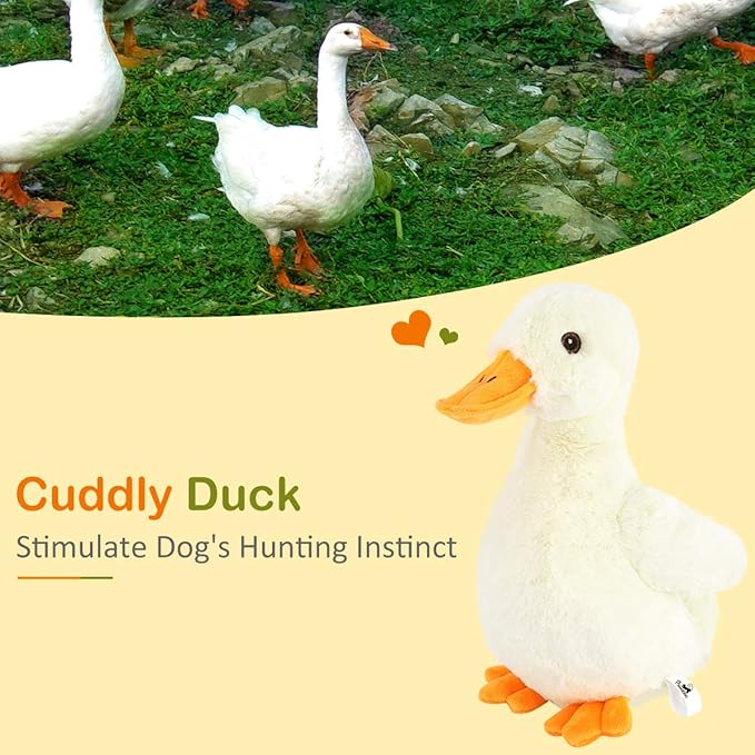 Pawaboo Squeak Plush Duck Dog Toy, Large 12'' Super Soft PlushStuffed Duck-Shaped Pet Toys, Crinkle Paper Rattle Pet Biting Training Chew Toys Non-Toxic Plush Doll for Pets Dogs, Light Yellow/Orange