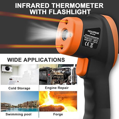HOLDPEAK Pyrometer D:S=30:1, High Temp Infrared Thermometer -58℉~2732℉, Non-Contact Industrial Laser Thermometer Gun, Digital IR Temperature Gauge HP-2732 (NOT for Human)
