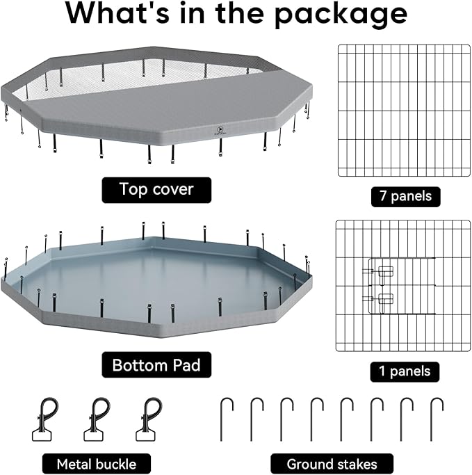 PJYuCien Dog Playpen with Top Cover and Bottom Pad - Metal Foldable Exercise Pen, 8 Panels 30" H x 24" W Indoor Outdoor Pet Fence Puppy Crate Kennel, Gray