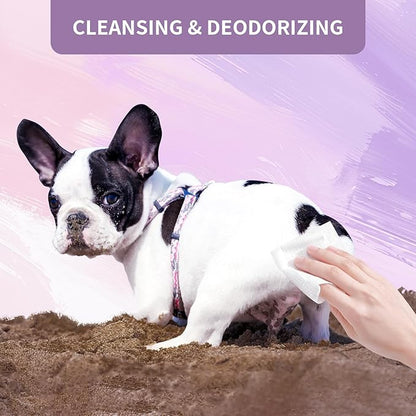 IMMHABI 100 PCS Dog Wipes for Paws and Butt Hypoallergenic Pets Cleansing & Deodorizing Anal Gland Hygienic Puppy Wipes for Dogs Face and Body Wipes Cleaning Fur Doggie Wipes Doggy Wipes (Lavender)