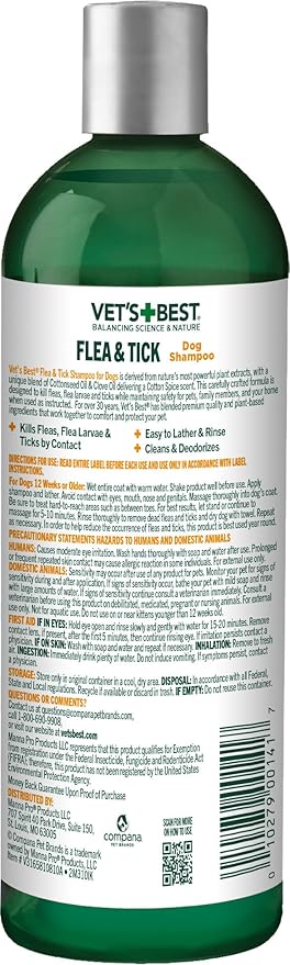 Vet's Best Natural Flea & Tick Dog Shampoo – Plant-Based Formula with Cotton Spice Scent – Natural Dog Shampoo with Essential Oils for Flea and Tick Support – Made in USA – 12 oz Bottle