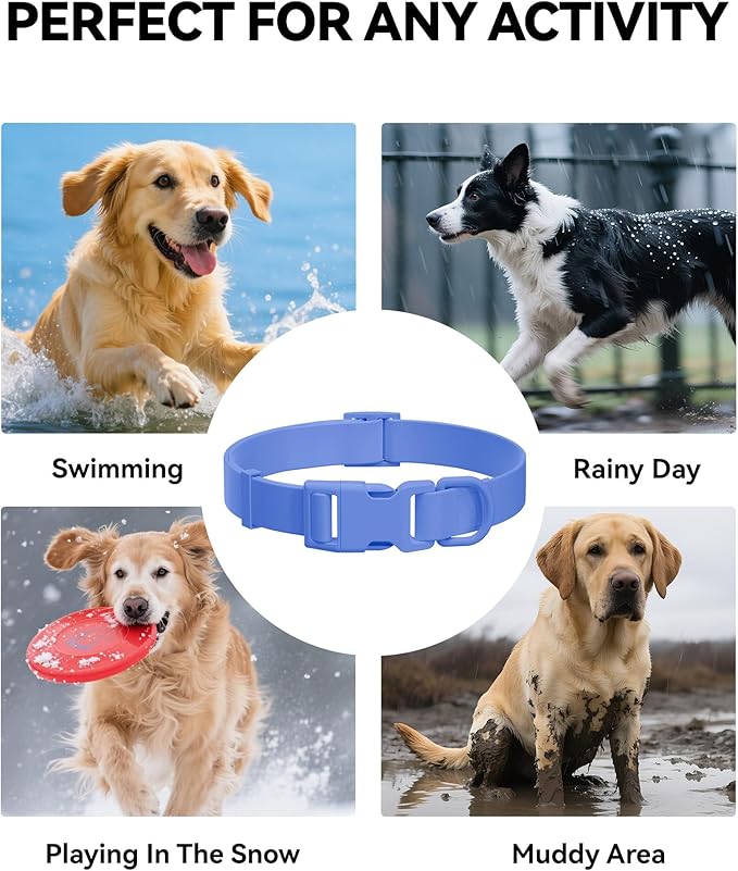 Waterproof Dog Collar, Rubber Adjustable Collars with Quick Release Buckle, Odor-Resistant, Easy to Clean Pet Collars for Small Medium or Large Dogs (Blue, L 15.4-24.8 inch)
