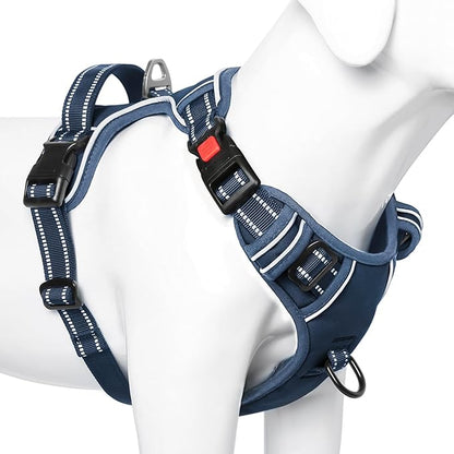 Timos Dog Harness Medium Sized, No Pull Pet Harness with Neck Lockable Snap,No Choke Front Clip Dog Reflective Vest,Adjustable Metal Rings 3 Buckles,Easy Control Handle for Medium Dogs Royal Blue M