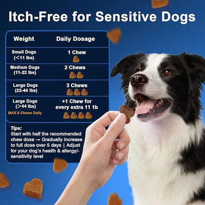 Dog Allergy Chews,is Omega 3 Human,Anti Itch Relief for Dogs Itching Skin Relief and Aller Immune Pet Multivitamin Allergy Chews Coat Licking Supplement Pills Meds Treats 250 Bites for Dogs
