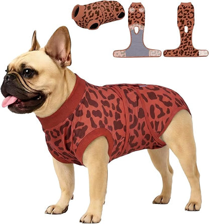PetWarm Dog Recovery Suit, Surgical Suit for Dogs Female Spay Male Neutered, After Surgery Dog Onesie, Anti-Licking Dog Surgery Recovery Suit, Leopard Pattern, Red, XS