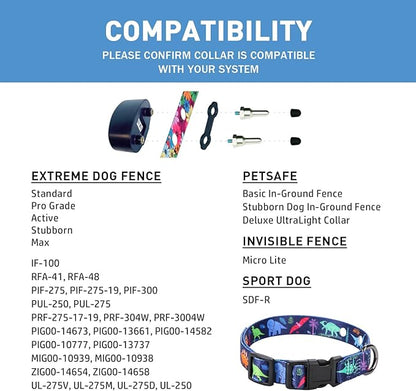 Rhea Rose 3/4 Inch Replacement Collar Strap Shock Collar with 2 Holes, Compatible with Nearly All Brands and Models of Underground Electric Dog Fences and Training Collars, Blue Dinosaurs