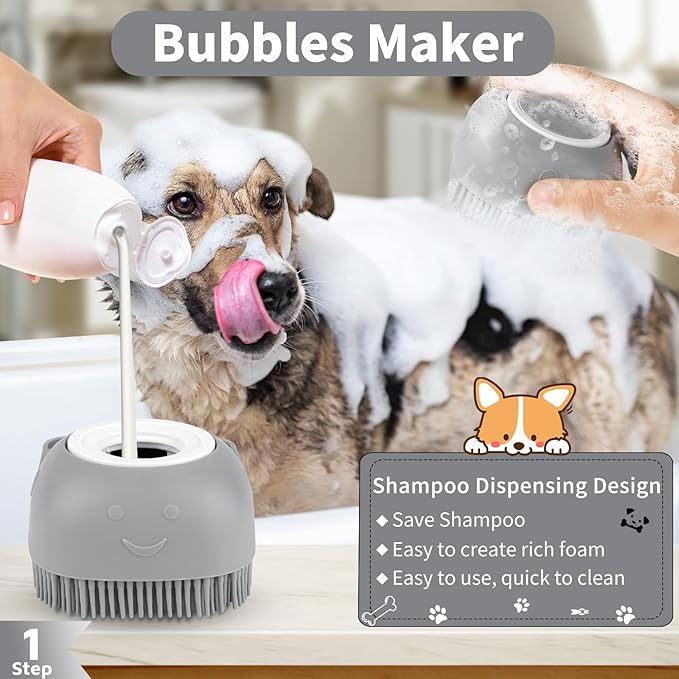 Comotech 3PCS Dog Bath Brush | Dog Shampoo Brush |Scrubber for Bath | Grooming/Washing Brush Scrubber (Gray Gray White)