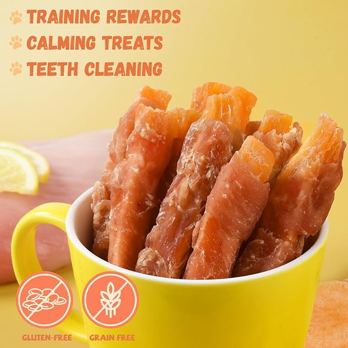 Pawmate Chicken Jerky Wrapped Sweet Potato Dog Treats w/Taurine, Healthy Dog Snacks Low Fat High Protein, Chewy Training Rewards Treats for Small Medium Large Breeds,10.6 oz, 13-17 Counts
