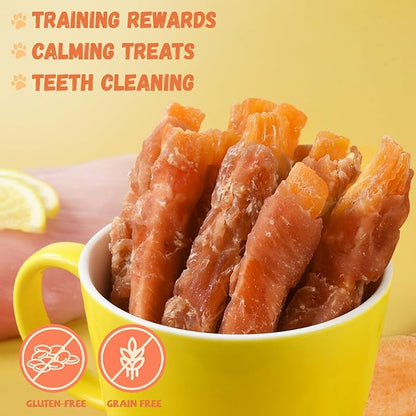 Pawmate Chicken Jerky Wrapped Sweet Potato Dog Treats w/Taurine, Healthy Dog Snacks Low Fat High Protein, Chewy Training Rewards Treats for Small Medium Large Breeds,10.6 oz, 13-17 Counts