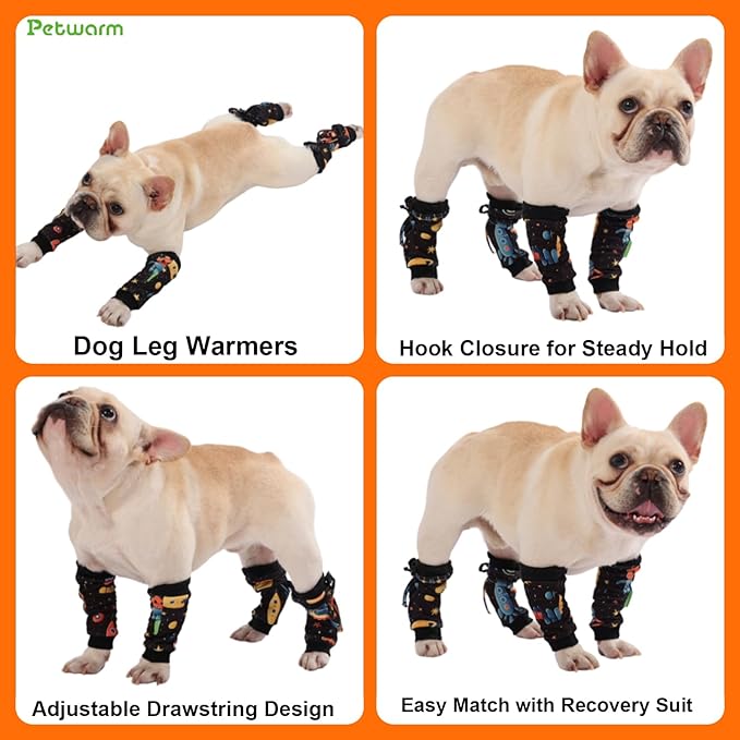 PetWarm Dog Recovery Sleeve 4pcs Set, Dog Leg Sleeve, Ideal for Comfort and Support During Pet Recovery, Suitable for Active or Support Recoverying Pet Use, Black Gold, S