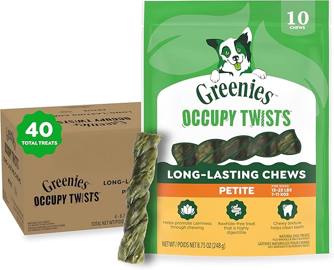Greenies Occupy Twists Natural Dog Treats Petite Size Dog Chews Long Lasting Chicken Flavor, 35 oz. Pack, 40 Count