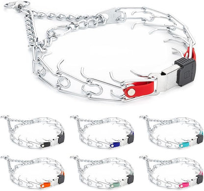 Herm Sprenger Chrome Plated Steel Dog Collar with Quick Release ClicLock Buckle and Biothane Insert Training Collar for Dogs Made in Germany (Cherry Red, 23in x 3.2mm(Neck Size up to19-20in))